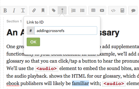 Type the ID of the section to which you would like to create a cross-reference