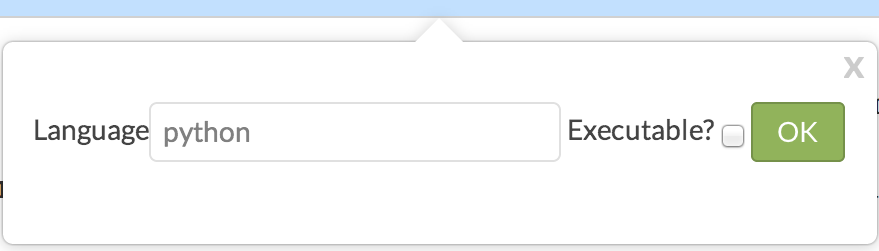The dialog box where you enter the code language