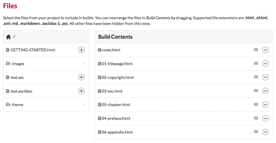 The Files list and the Build Contents list